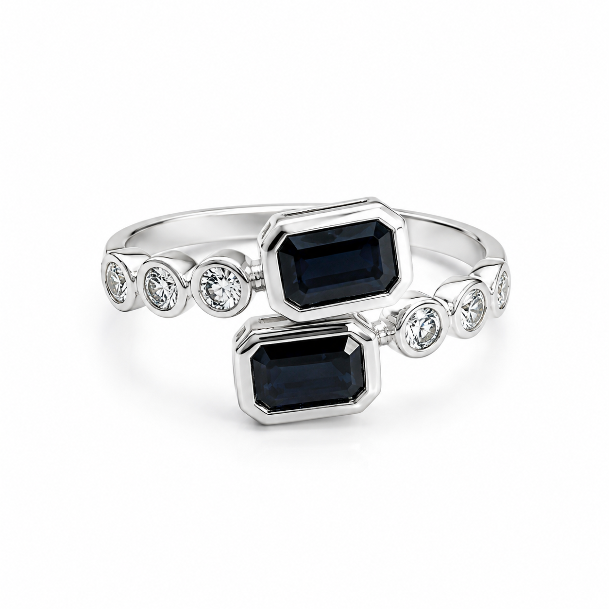 14K White Gold Emerald-Cut Sapphire & Diamond Ring