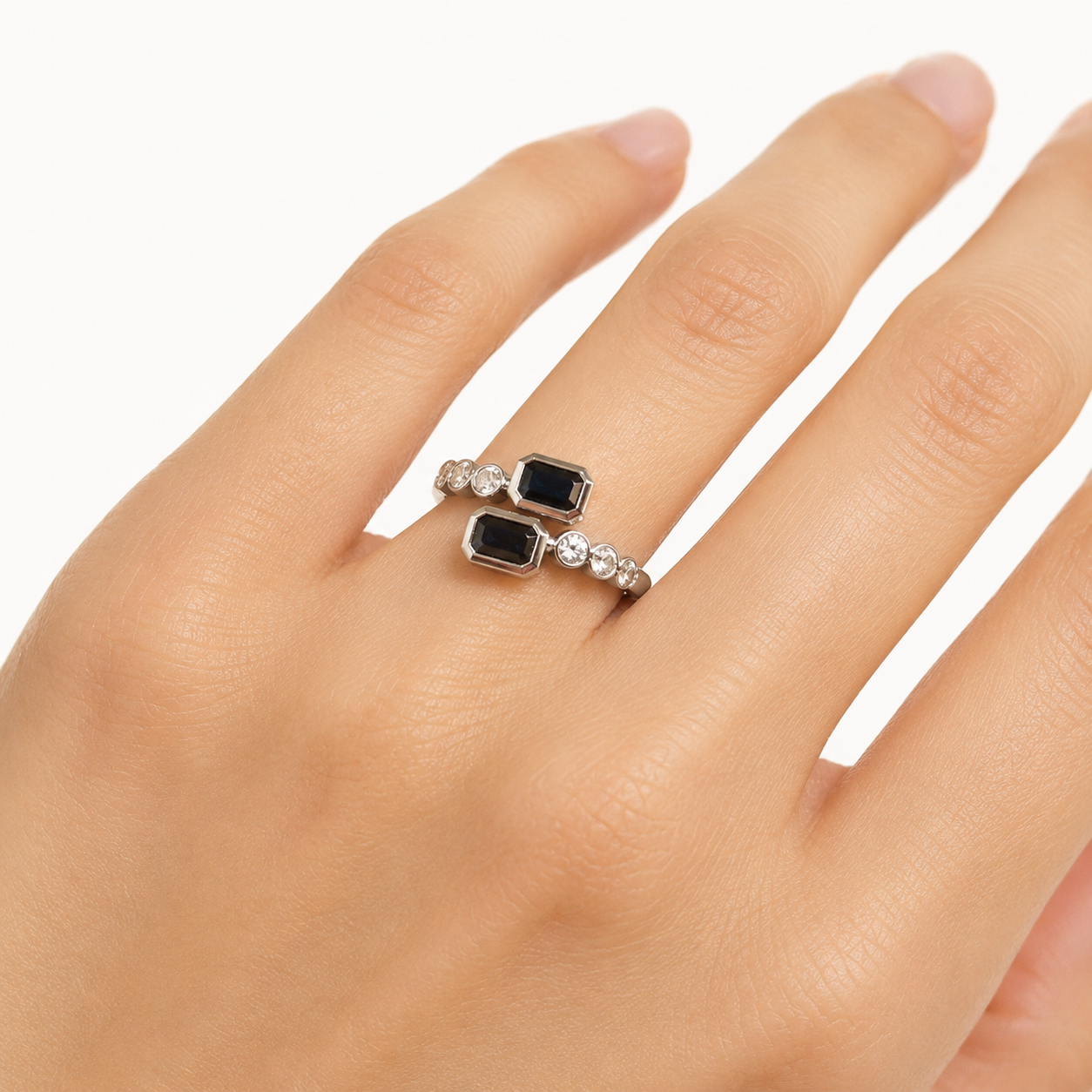 14K White Gold Emerald-Cut Sapphire & Diamond Ring