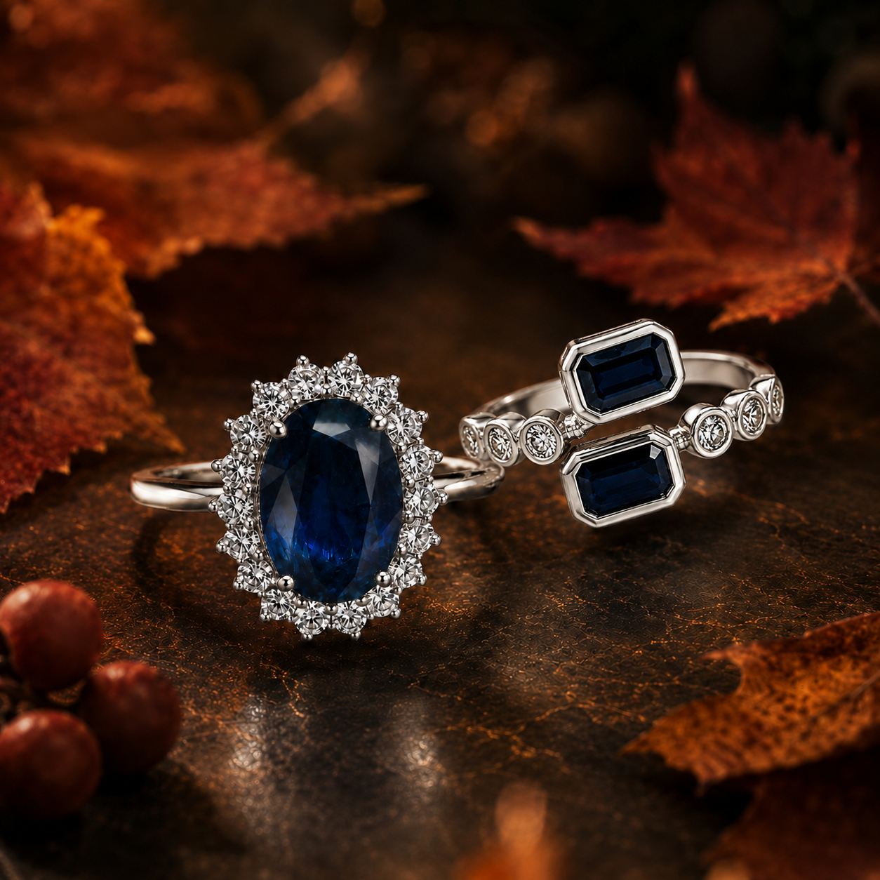 14K White Gold Emerald-Cut Sapphire & Diamond Ring