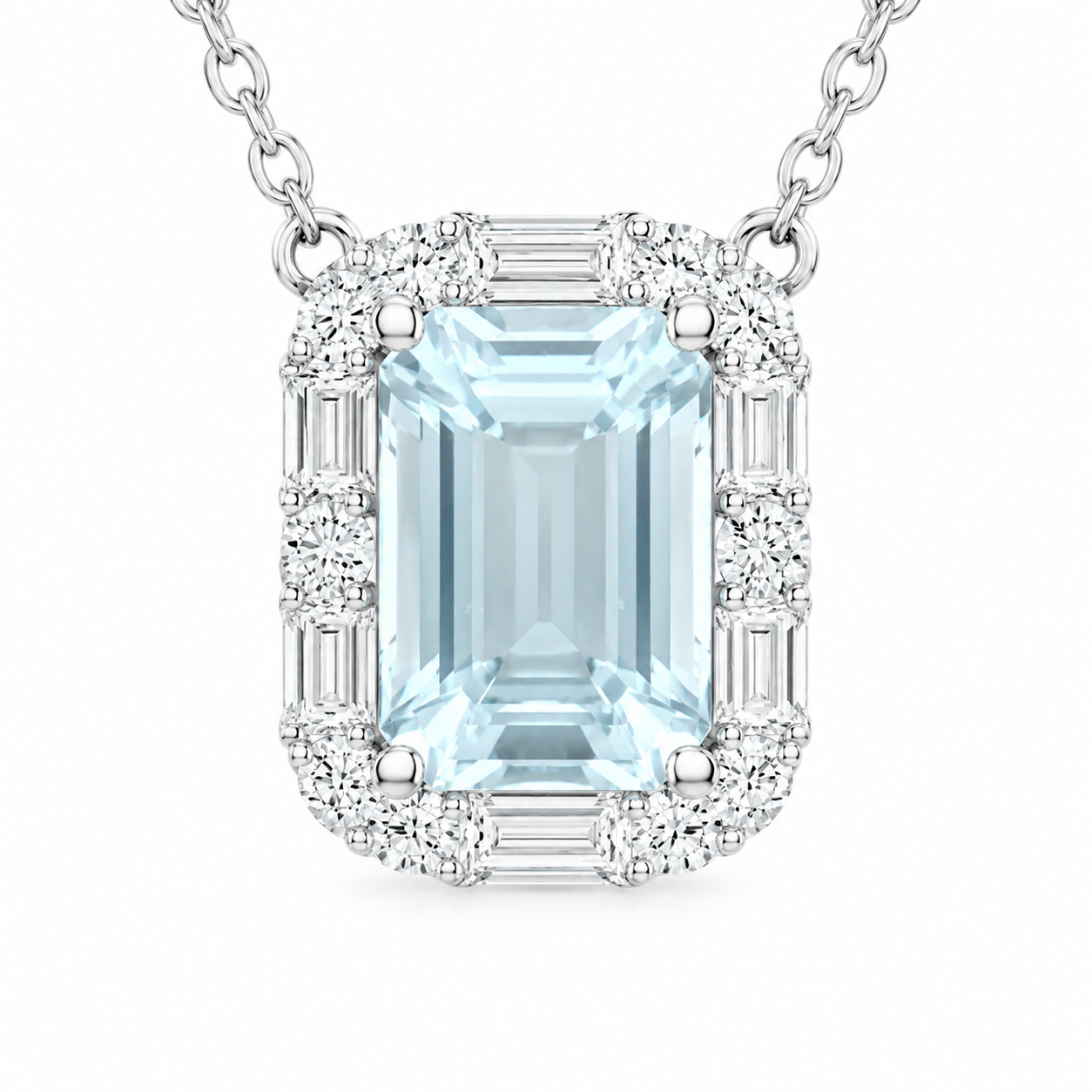 Aquamarine and Diamond Pendant Necklace in 14K White Gold