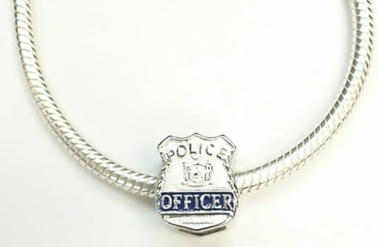 Police Officer Shield Charm – Sterling Silver Bead Fits Pandora & Popular Charm Bracelets