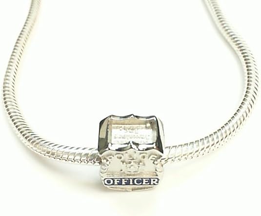 Police Officer Shield Charm – Sterling Silver Bead Fits Pandora & Popular Charm Bracelets