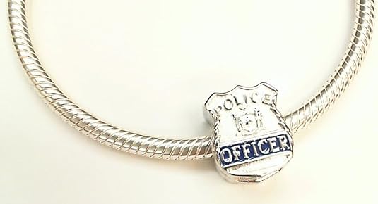 Police Officer Shield Charm – Sterling Silver Bead Fits Pandora & Popular Charm Bracelets