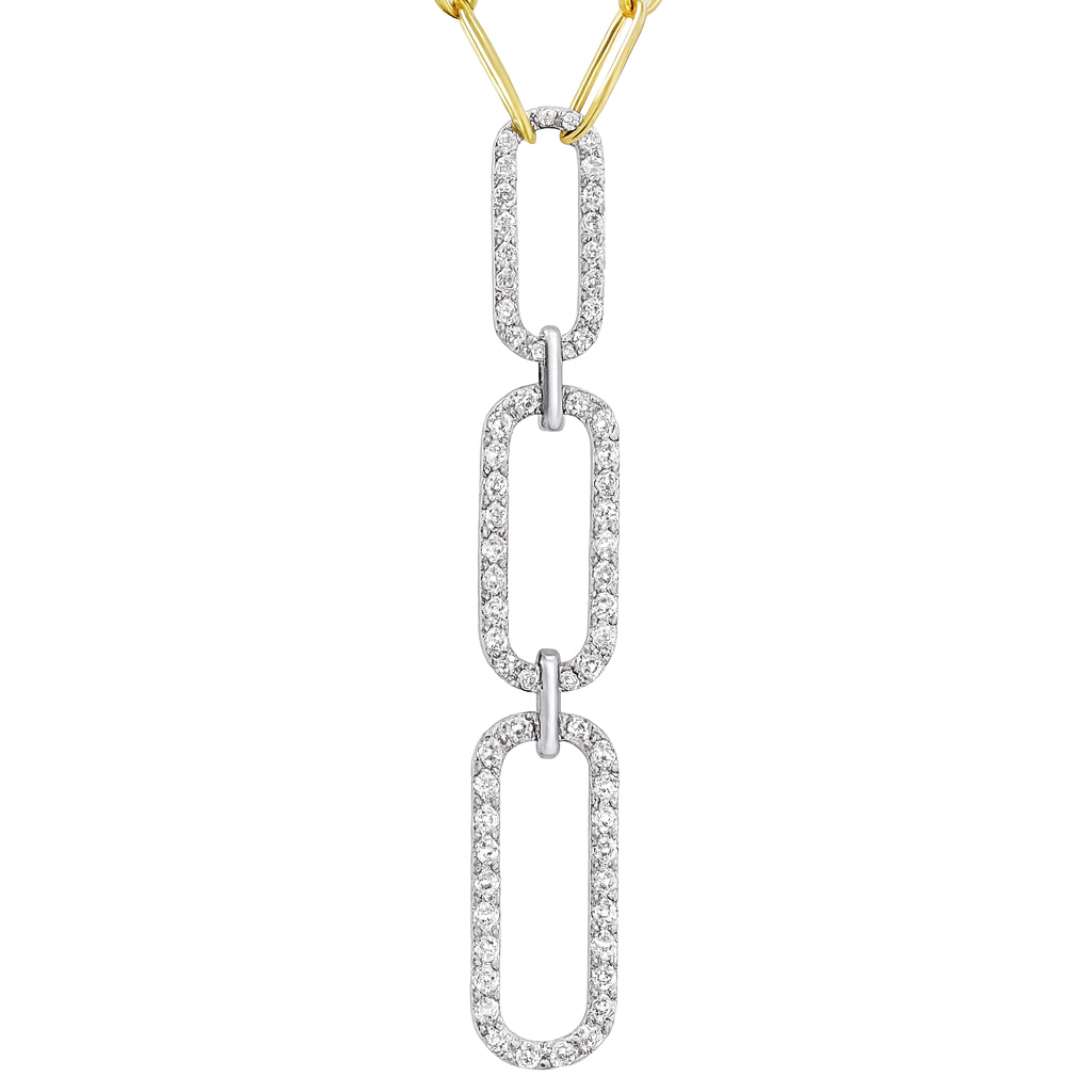 Two-Tone 14K Gold Diamond Paperclip Necklace – 0.70CTW Round Diamonds