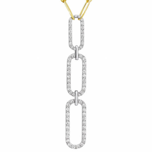 Two-Tone 14K Gold Diamond Paperclip Necklace – 0.70CTW Round Diamonds