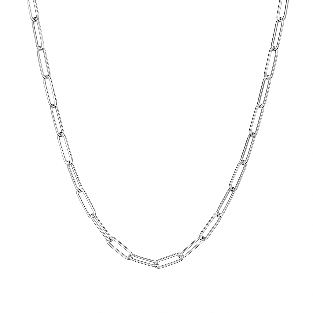 White 14K Gold Paperclip Chain Necklace – 16 Inch