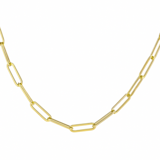 14K Yellow Gold Paperclip Chain Necklace – 16 Inch Length