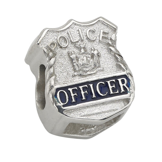 Police Officer Shield Charm – Sterling Silver Bead Fits Pandora & Popular Charm Bracelets