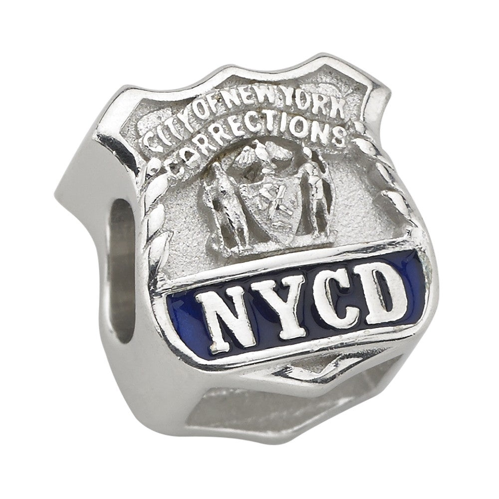 Silver badge with 'NYCD' on a white background