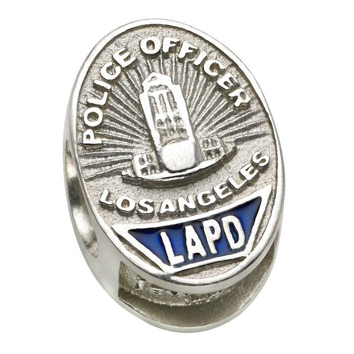 LAPD Police Officer Shield Charm – Sterling Silver – Fits Pandora, Chamilia & Trollbeads Bracelets