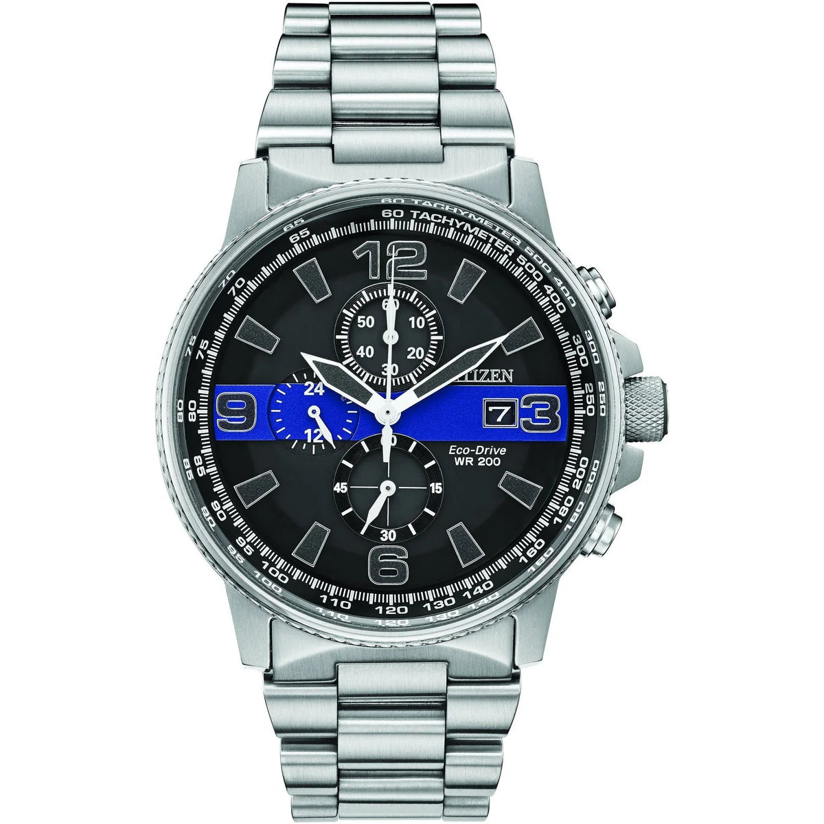 Citizen Men's Thin Blue Line™ Nighthawk Chronograph Watch – Eco-Drive 200M WR Stainless Steel CA0291-59E