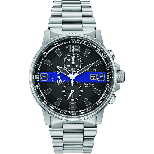 Citizen Men's Thin Blue Line™ Nighthawk Chronograph Watch – Eco-Drive 200M WR Stainless Steel CA0291-59E