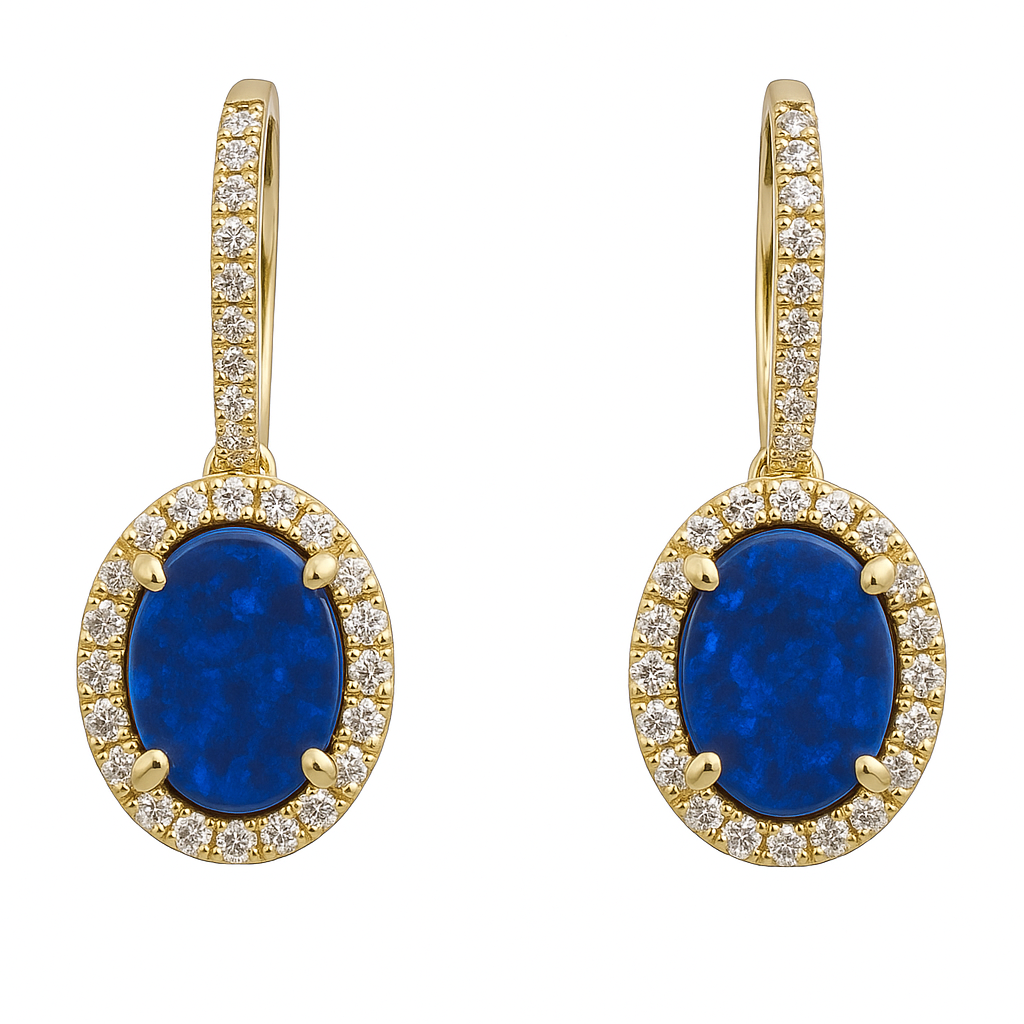 14K Yellow Gold Opal & Diamond Lever Back Earrings