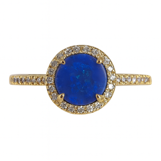 14K Yellow Gold Opal & Diamond Halo Ring