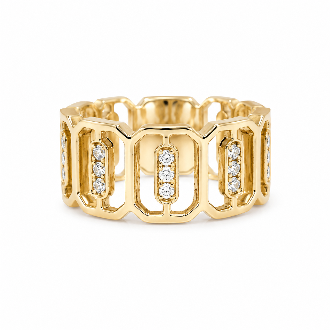 14K Yellow Gold Geometric Diamond Fashion Ring