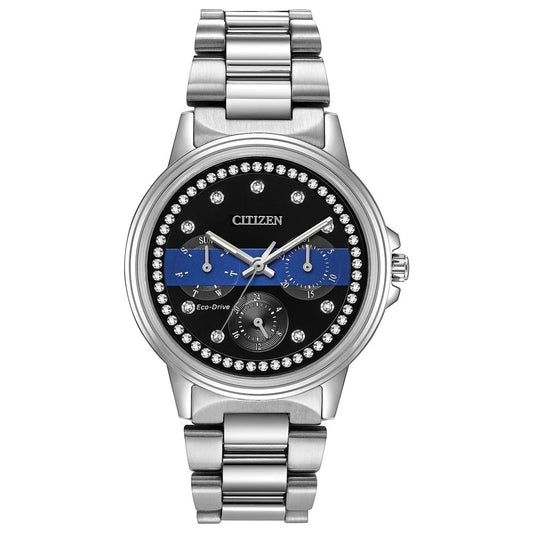 Citizen Ladies Thin Blue Line™ Silhouette Crystal Multifunction Watch – Eco-Drive Stainless Steel FD2041-54E