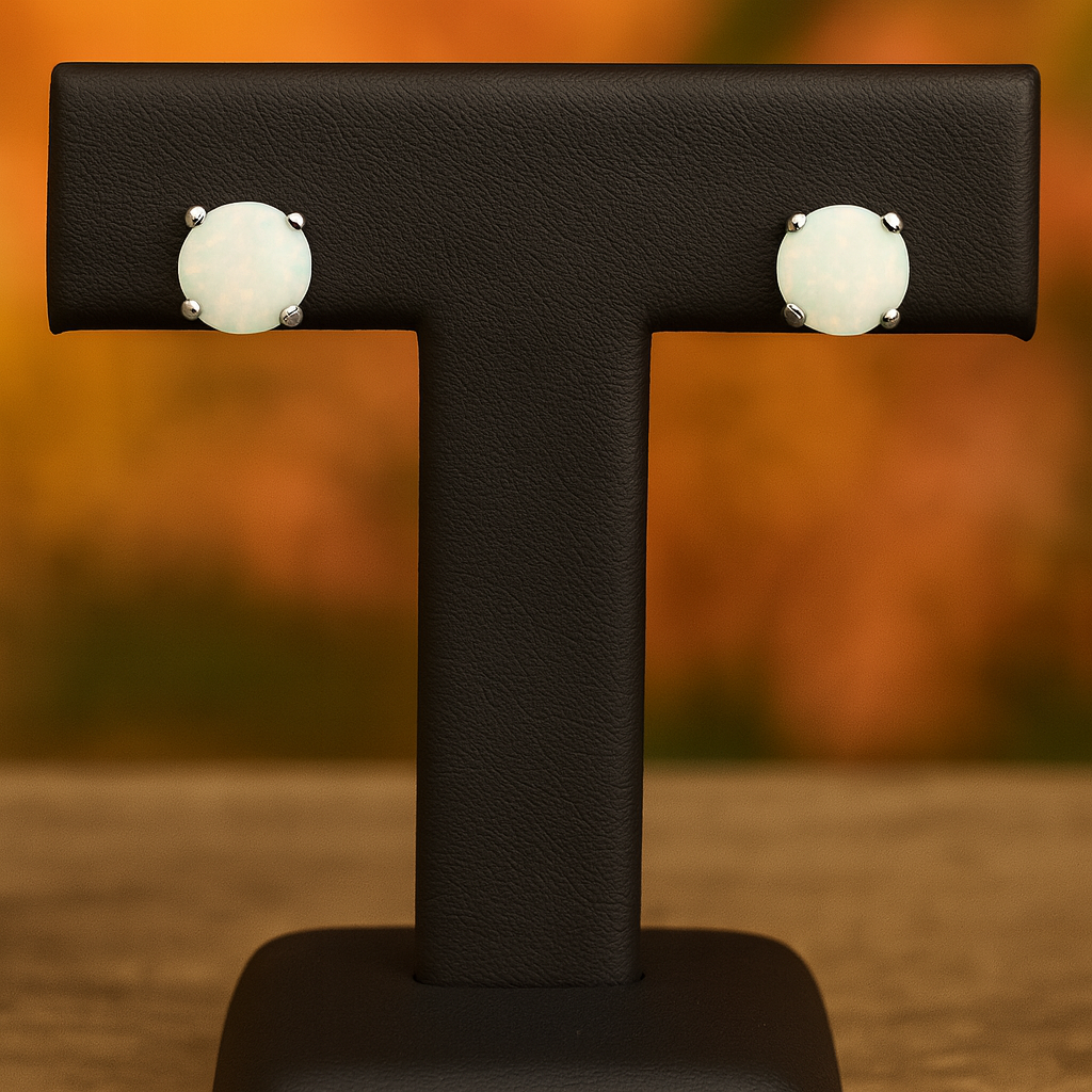 14K White Gold 5MM Opal Stud Earrings