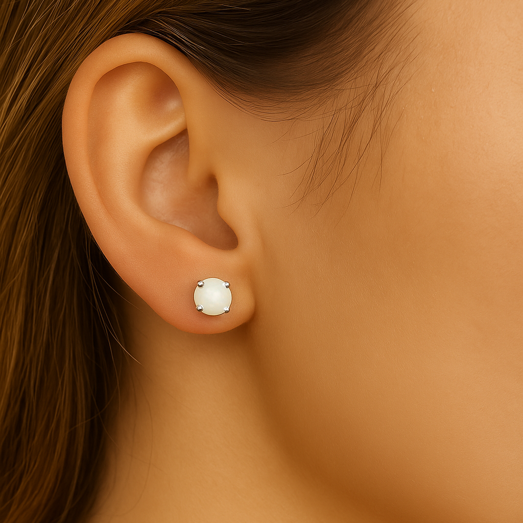 14K White Gold 5MM Opal Stud Earrings