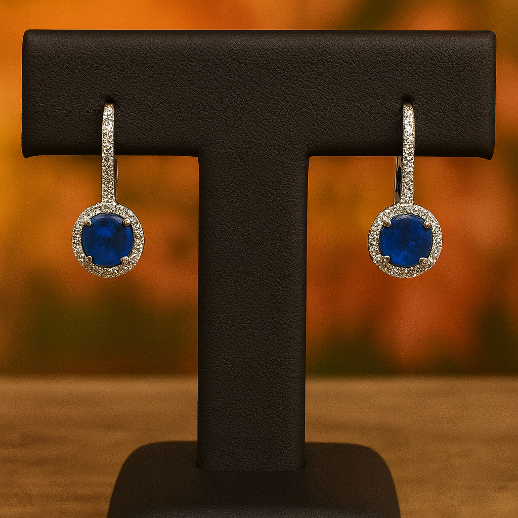 14K White Gold Opal & Diamond Lever Back Earrings