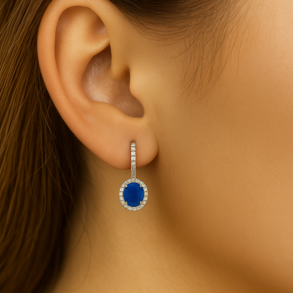 14K White Gold Opal & Diamond Lever Back Earrings