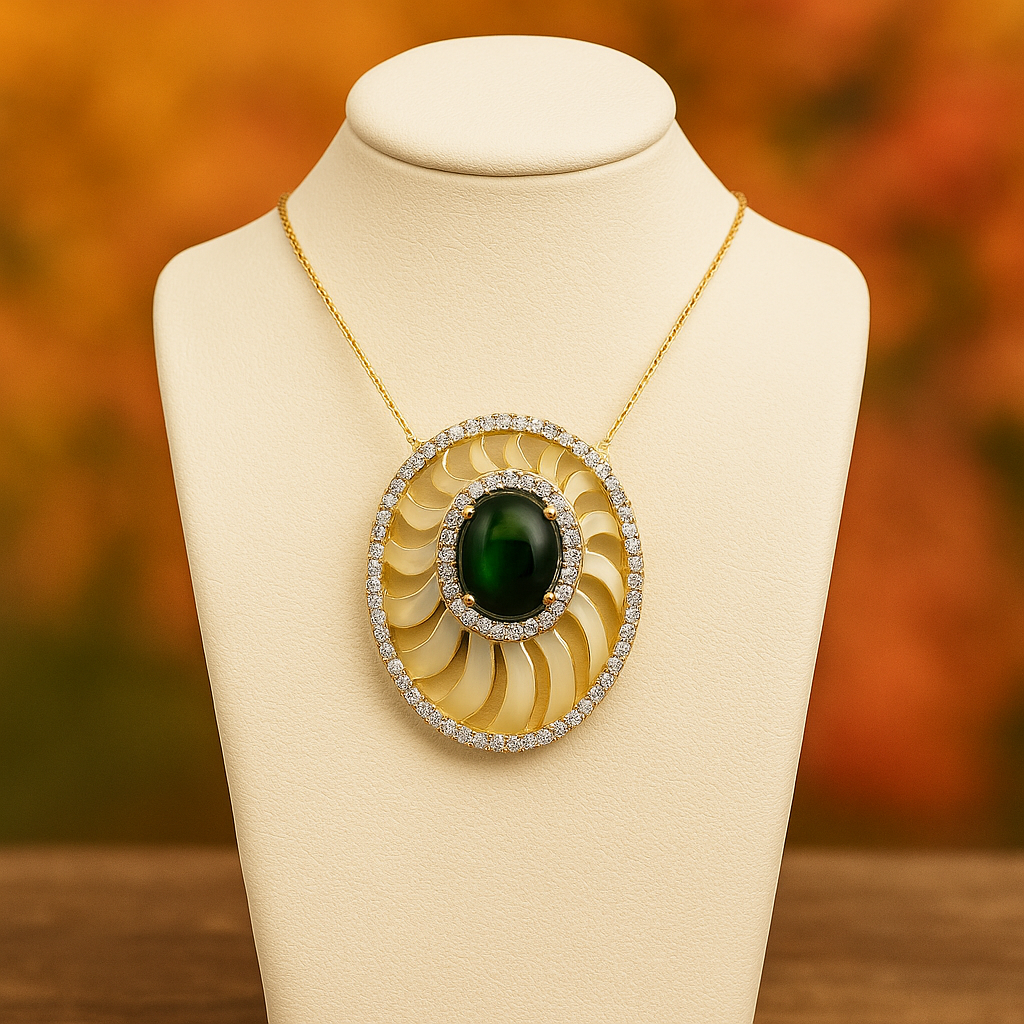 14K Yellow Gold Opal & Diamond Free-Form Pendant