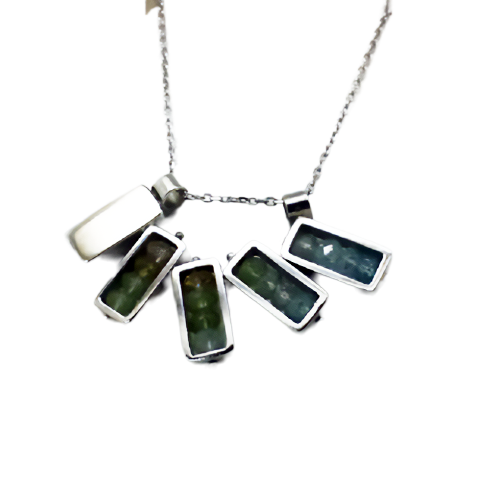 Sterling Silver Multi-Gemstone Necklace with Citrine, Green Amethyst, Tourmaline & Topaz – Modern Bar Pendant Design