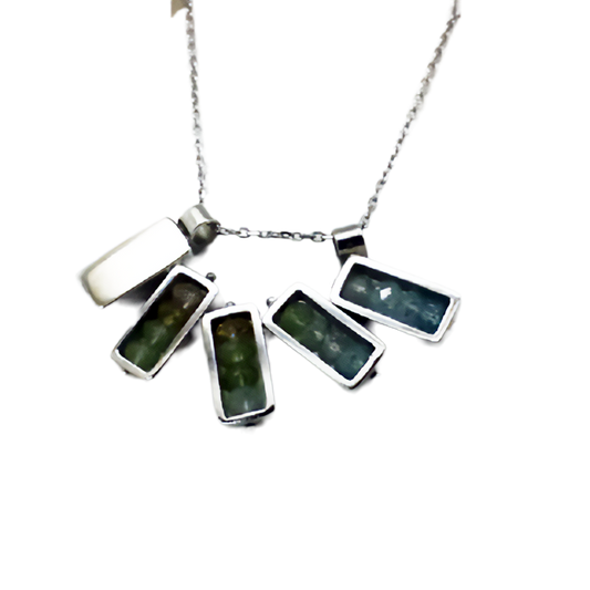 Sterling Silver Multi-Gemstone Necklace with Citrine, Green Amethyst, Tourmaline & Topaz – Modern Bar Pendant Design