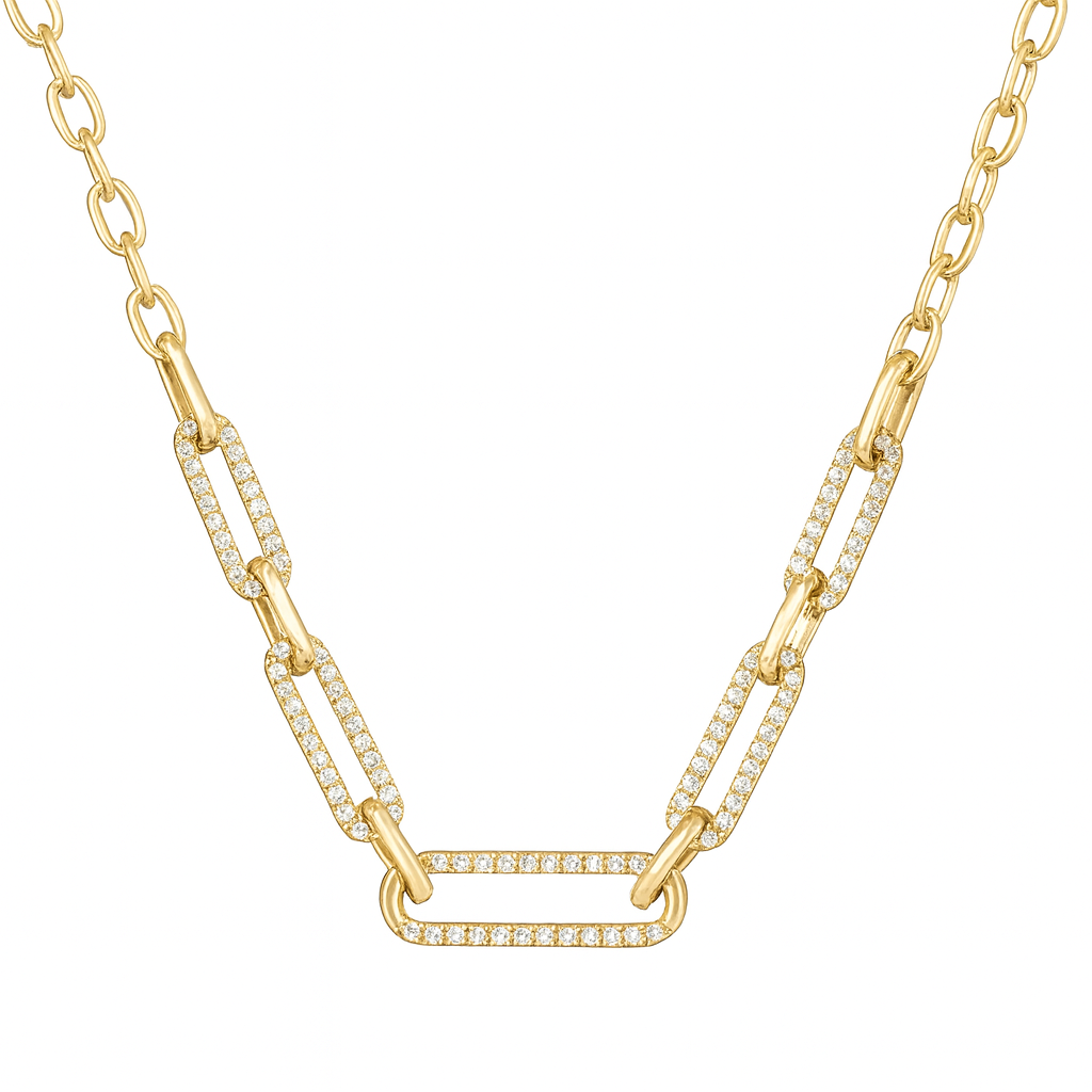 14K Yellow Gold Paperclip Diamond Necklace (0.71 CTW) – Modern Elegance in Every Link