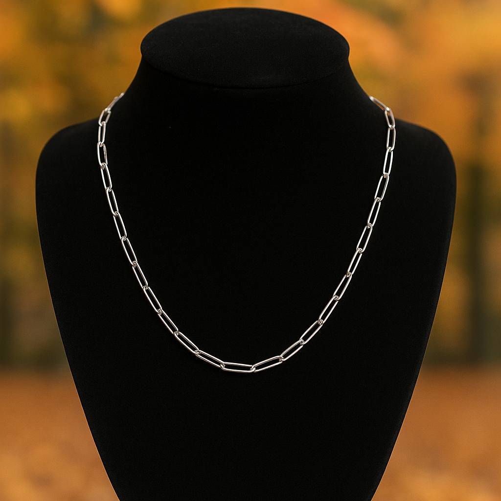 White 14K Gold Paperclip Chain Necklace – 16 Inch