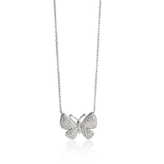 Lady's Diamond Butterfly Necklace with Round Diamonds in 14 KT White Gold 0.58 CTW