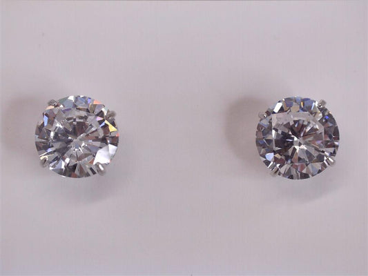 WHITE 14 KARAT 6MM ROUND STUD EARRINGS WITH 2= ROUND CUBIC ZIRCONIAS