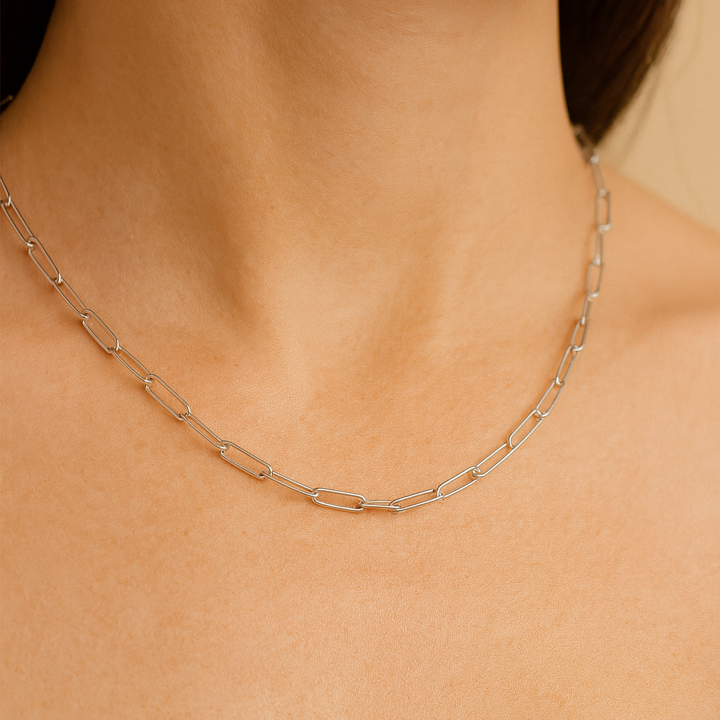 White 14K Gold Paperclip Chain Necklace – 16 Inch