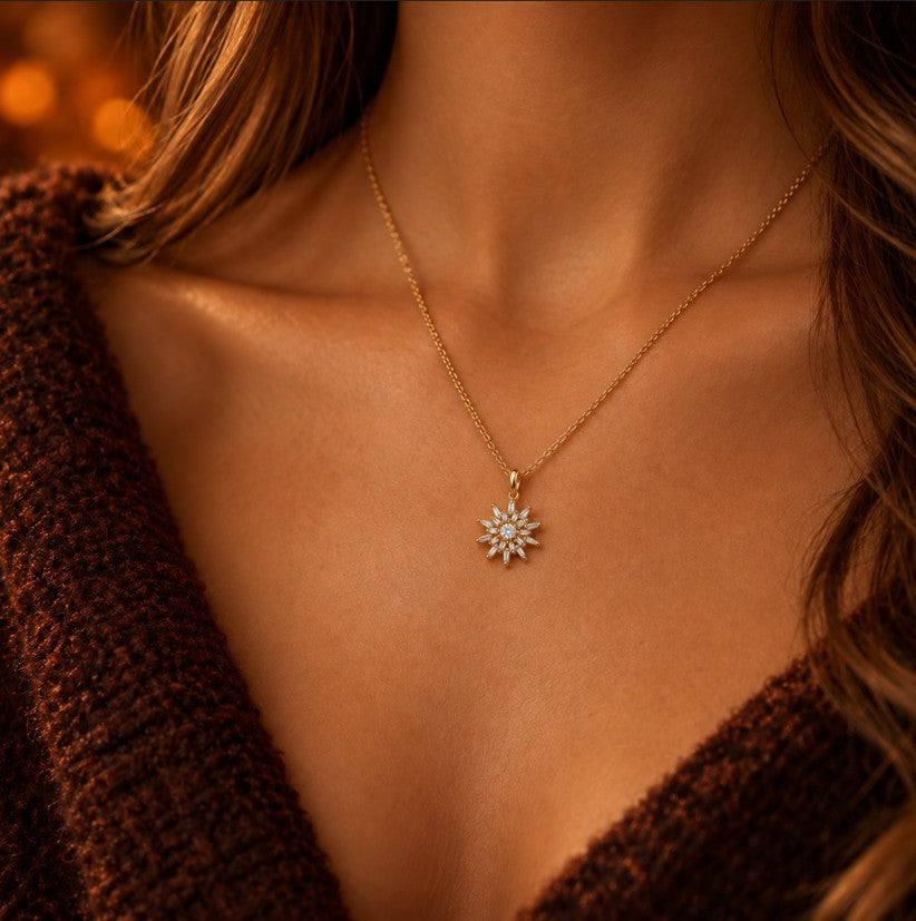 14K Yellow Gold Starburst Diamond Pendant