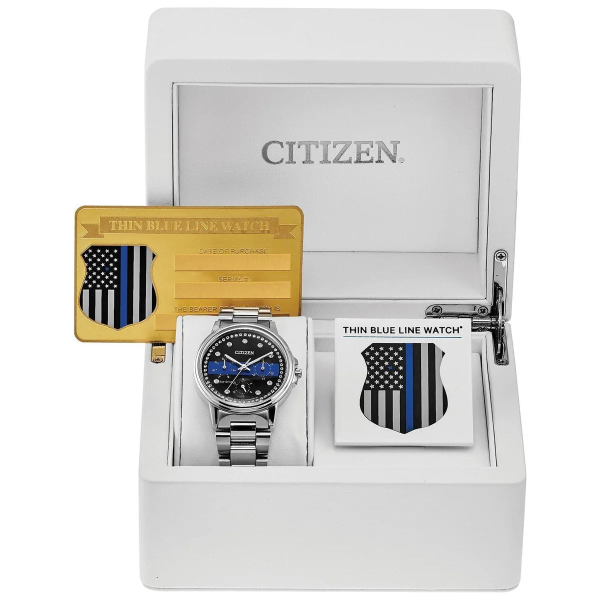 Citizen Ladies Thin Blue Line™ Silhouette Crystal Multifunction Watch – Eco-Drive Stainless Steel FD2041-54E