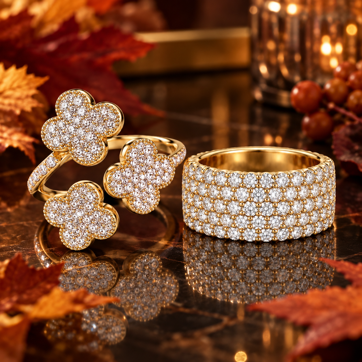 14K Yellow Gold 5-Row Diamond Wedding Band