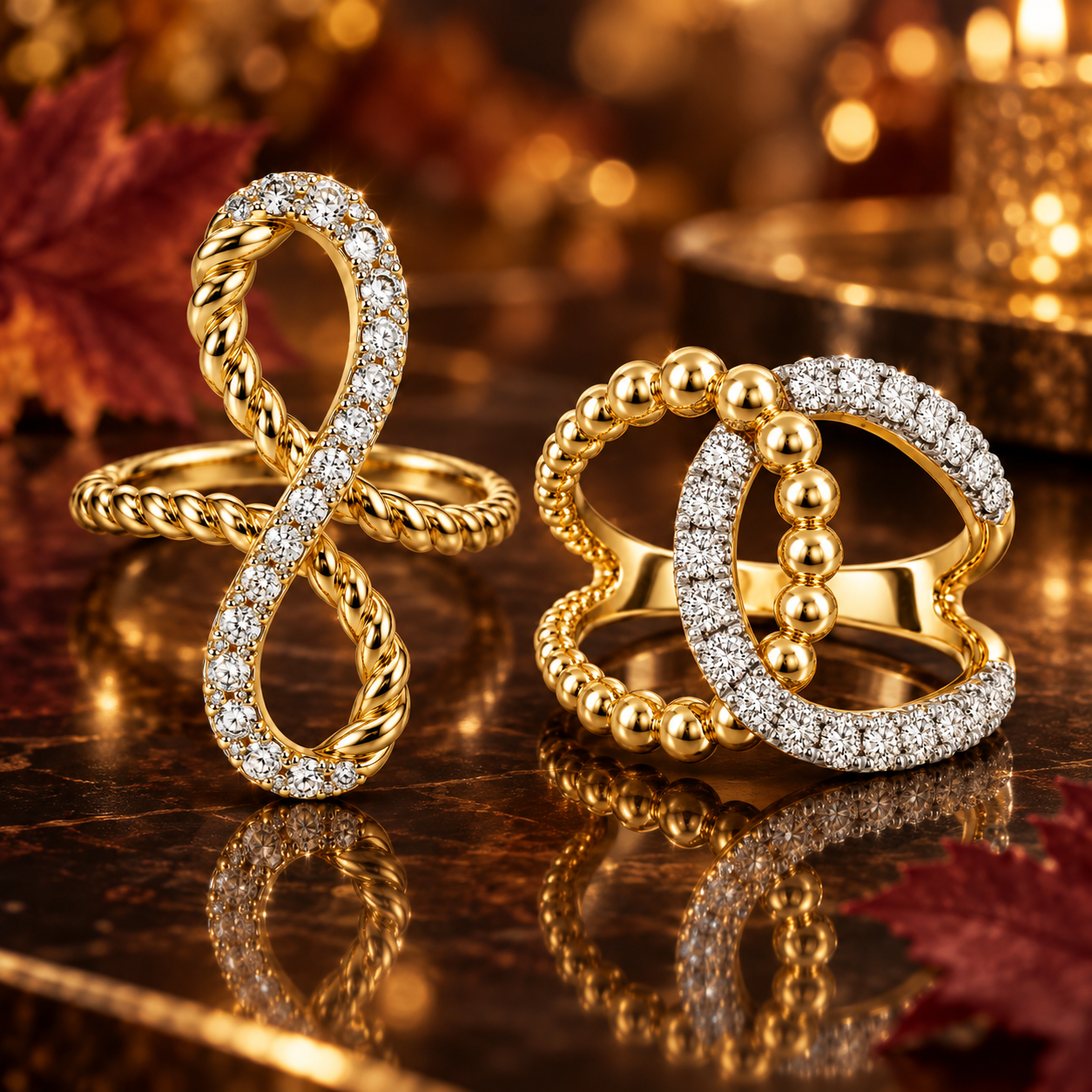 14K Yellow Gold Diamond Infinity Rope Ring