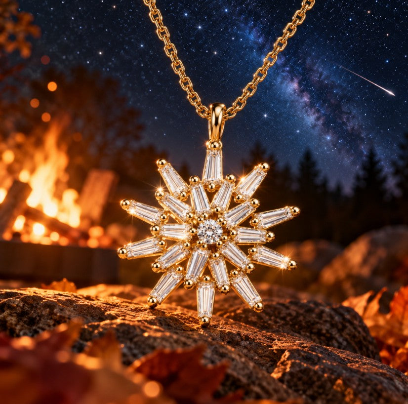 14K Yellow Gold Starburst Diamond Pendant